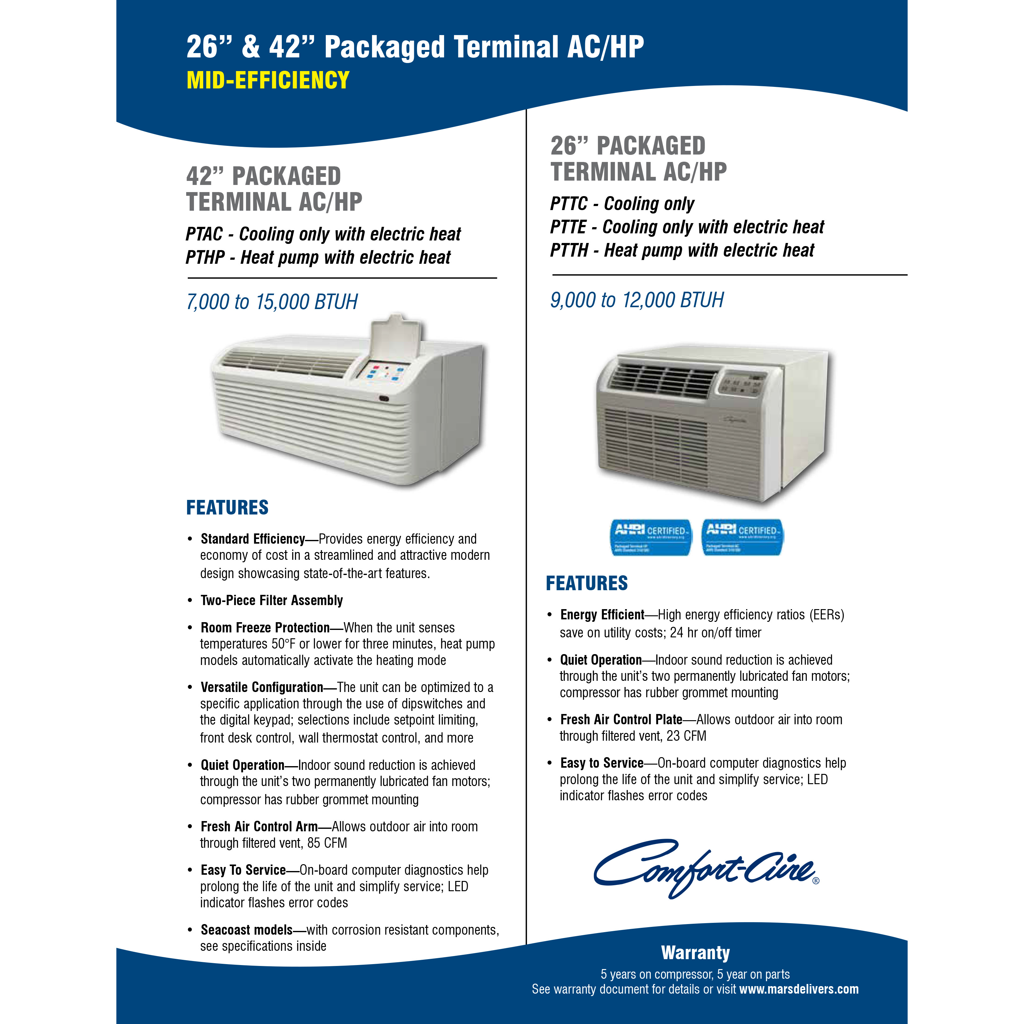 Comfort-Aire Packaged Terminal AC/HP Brochure