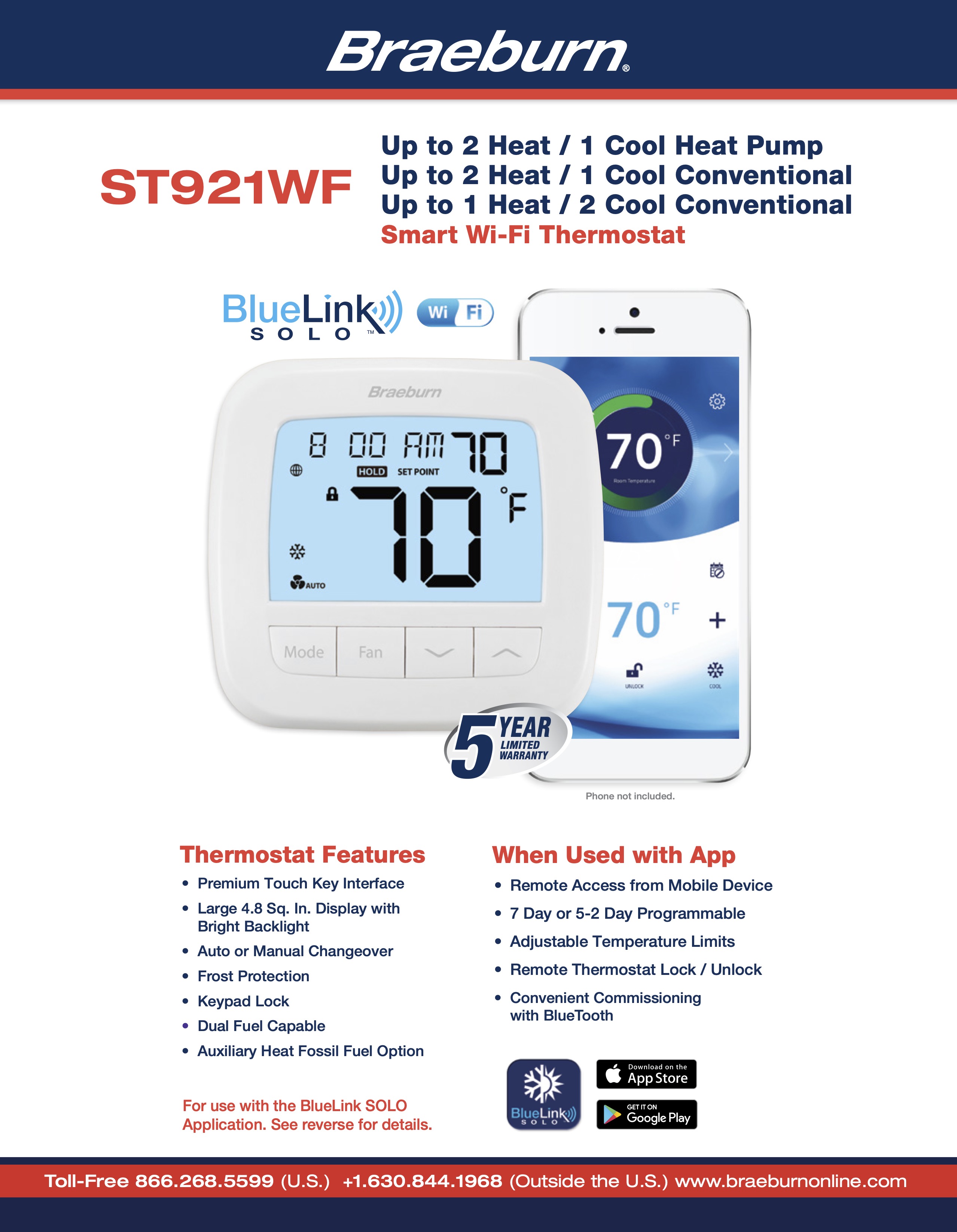 Braeburn ST921WF BlueLink Solo Thermostat