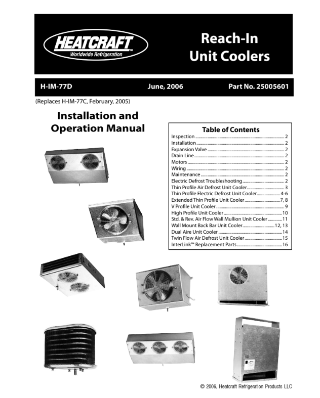 Technical - Reach-In Unit Coolers I & O Manual