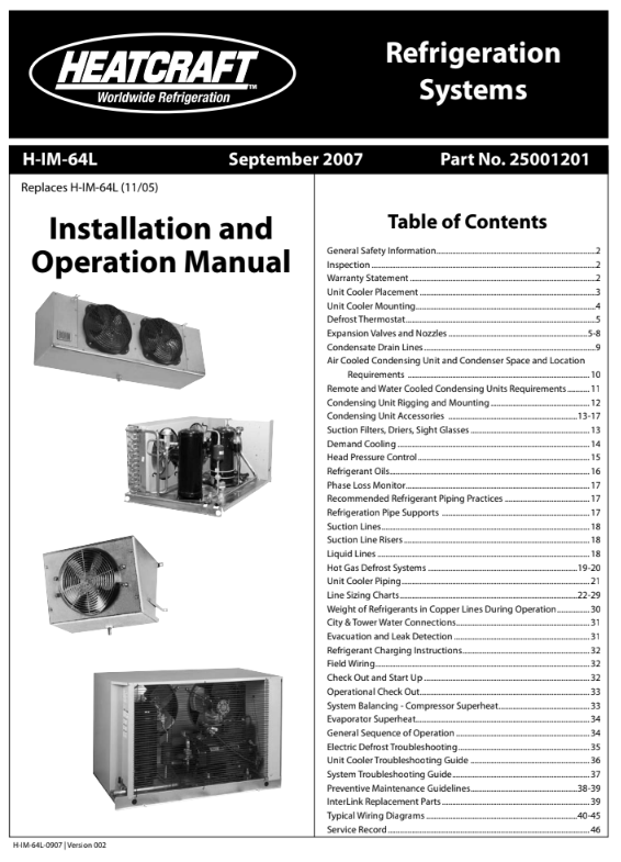 Technical - Refrigeration Systems I & O Manual
