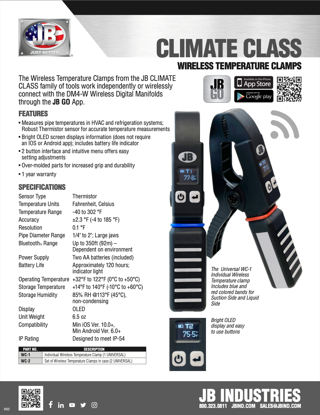 JB Industries W-2 Climate Class Wireless Temperature Clamps