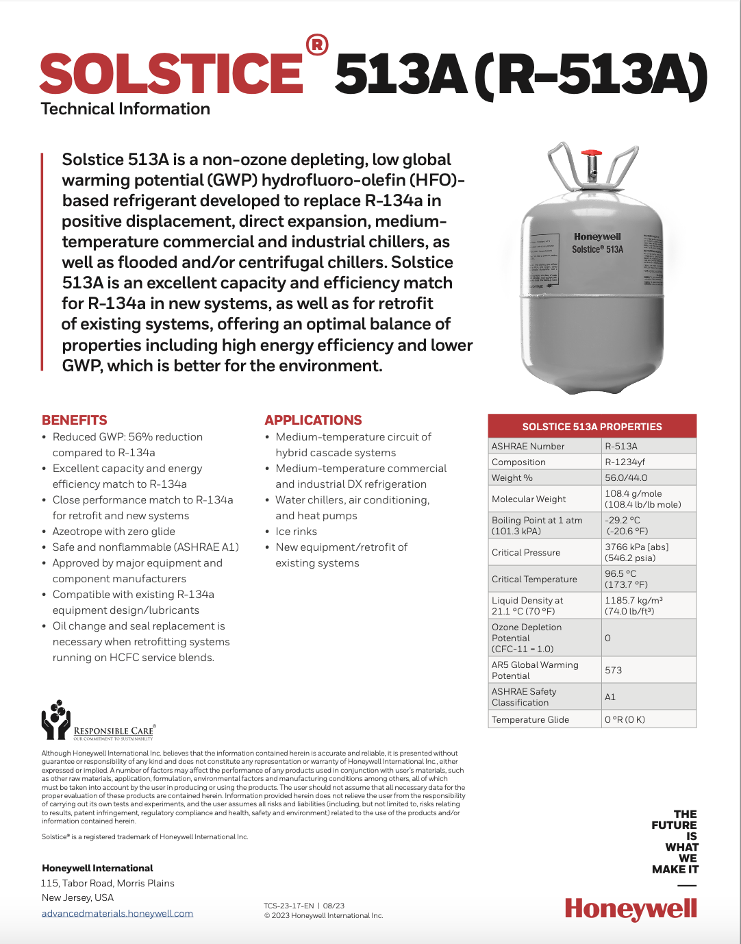 Honeywell Solstice 513A Technical Data Sheet
