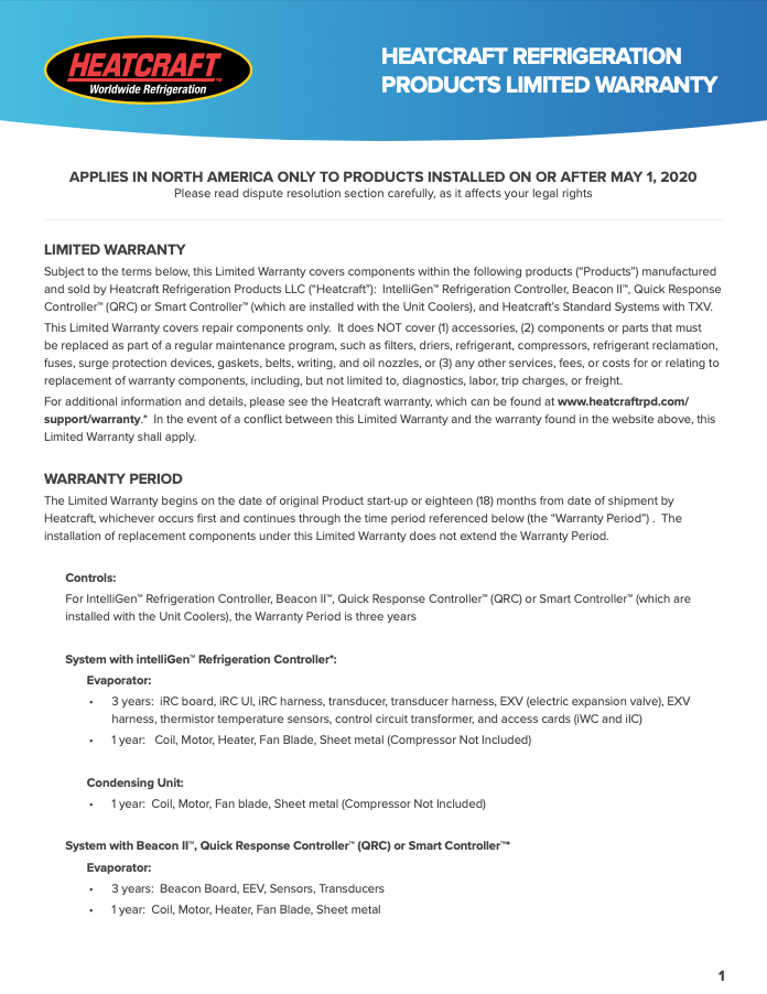 Warranty - Heatcraft Certified Contractor Warranty